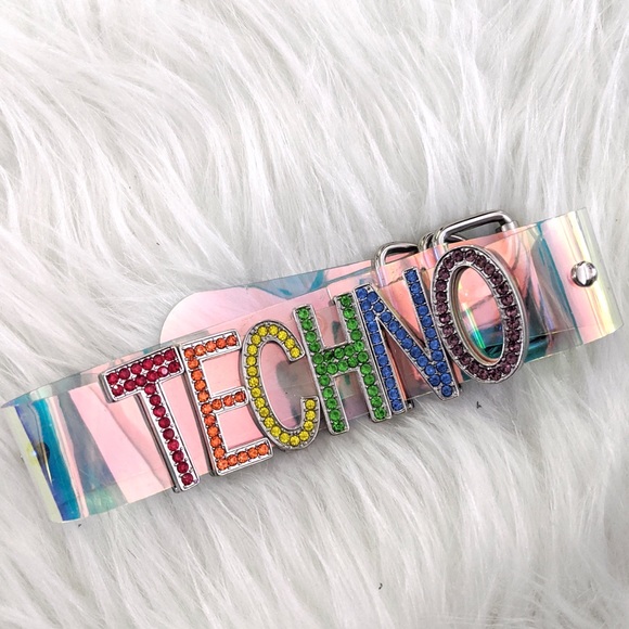 ❌SOLD❌ Dolls Kill Holo Rainbow Techno Choker - Picture 2 of 2